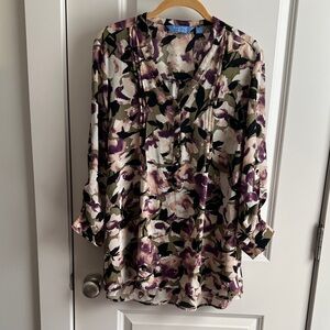 Simply Vera/Vera Wang V-Neck Blouse - Purple & Cream